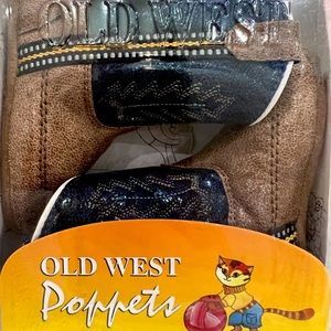 Navy and brown Old West Poppets baby boots